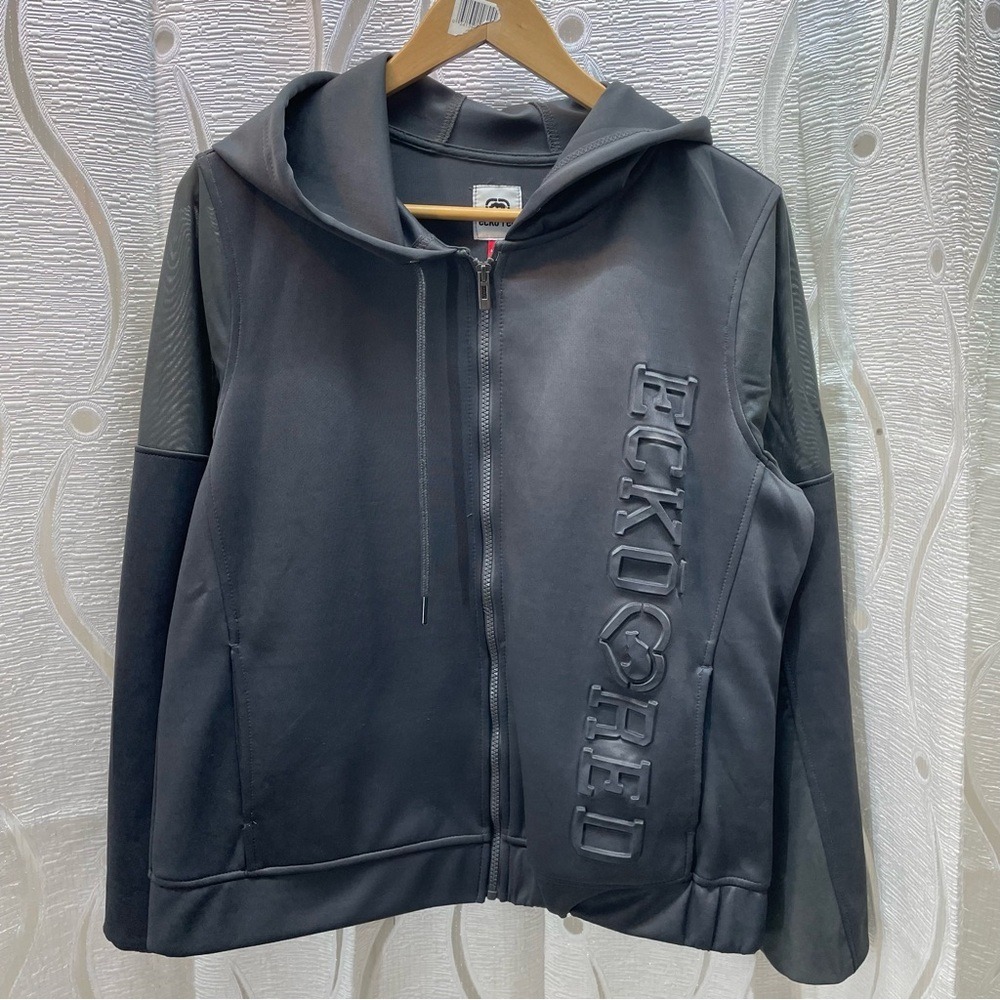 Ecko Red Zip Up Hoodie Women Large Black Excellent Embossed Logo‎ Mesh Sleeve